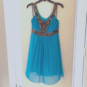 Sue Wong Nocturne Size 8 GORGEOUS blue chiffon, beaded sleeveless dress